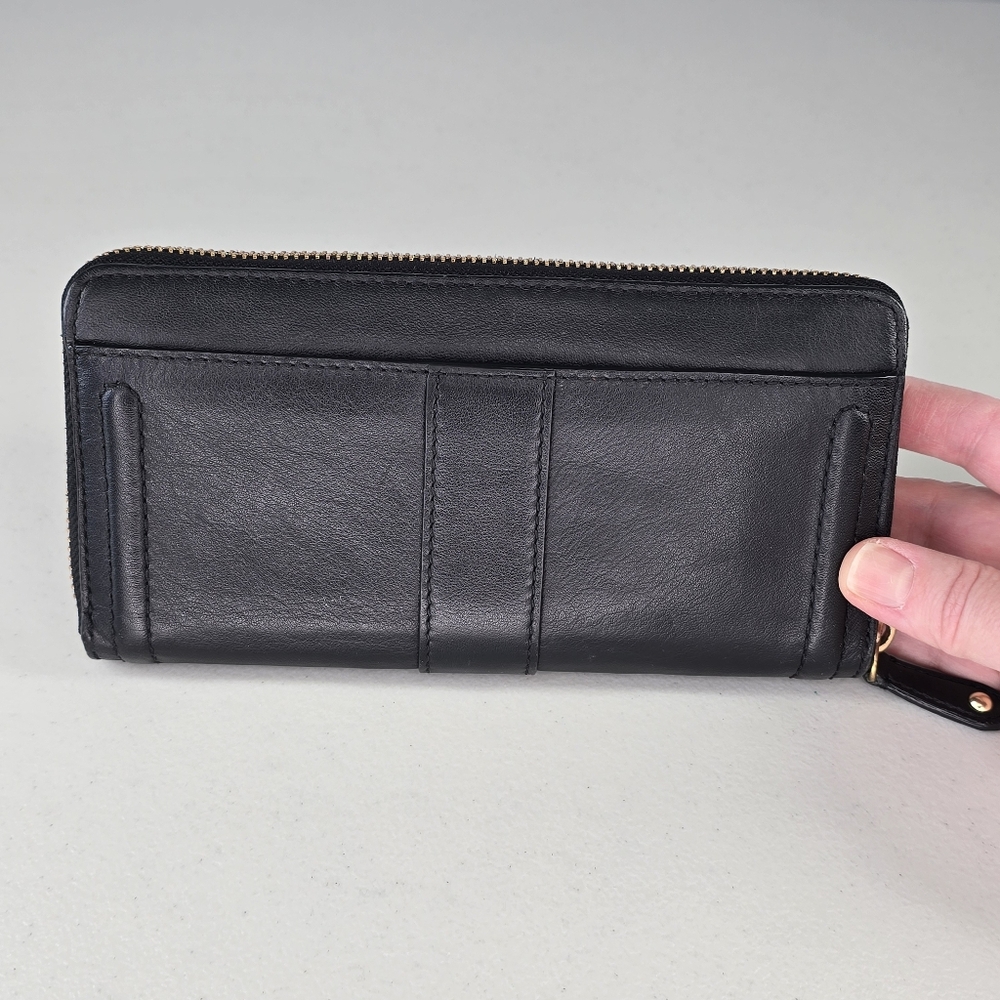 Coach Campbell Black Leather Zip Around Clutch Wallet Gold Hardware - Picture 2 of 8